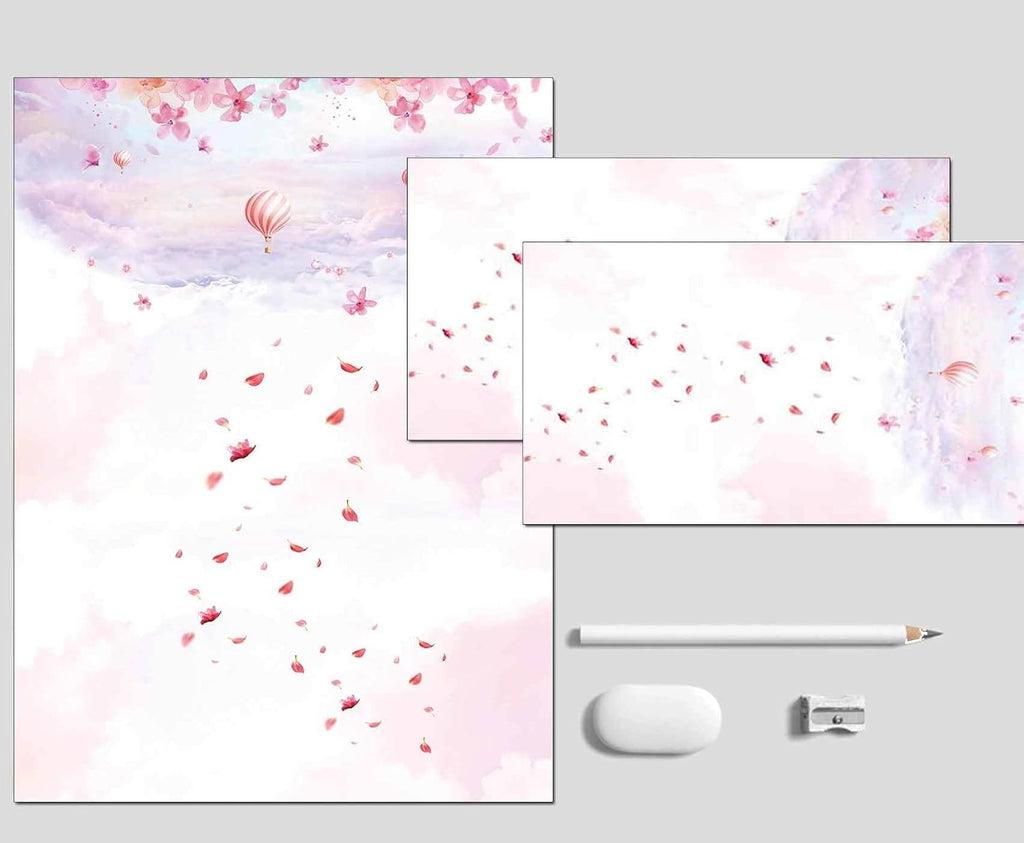 30 Stationery Writing Paper with 18 Self Adhesive Envelopes, Stationary Set for Writing Letters, Cute Stick Stationary Set, 6 Unique Designs, Double Sided Printing (48)