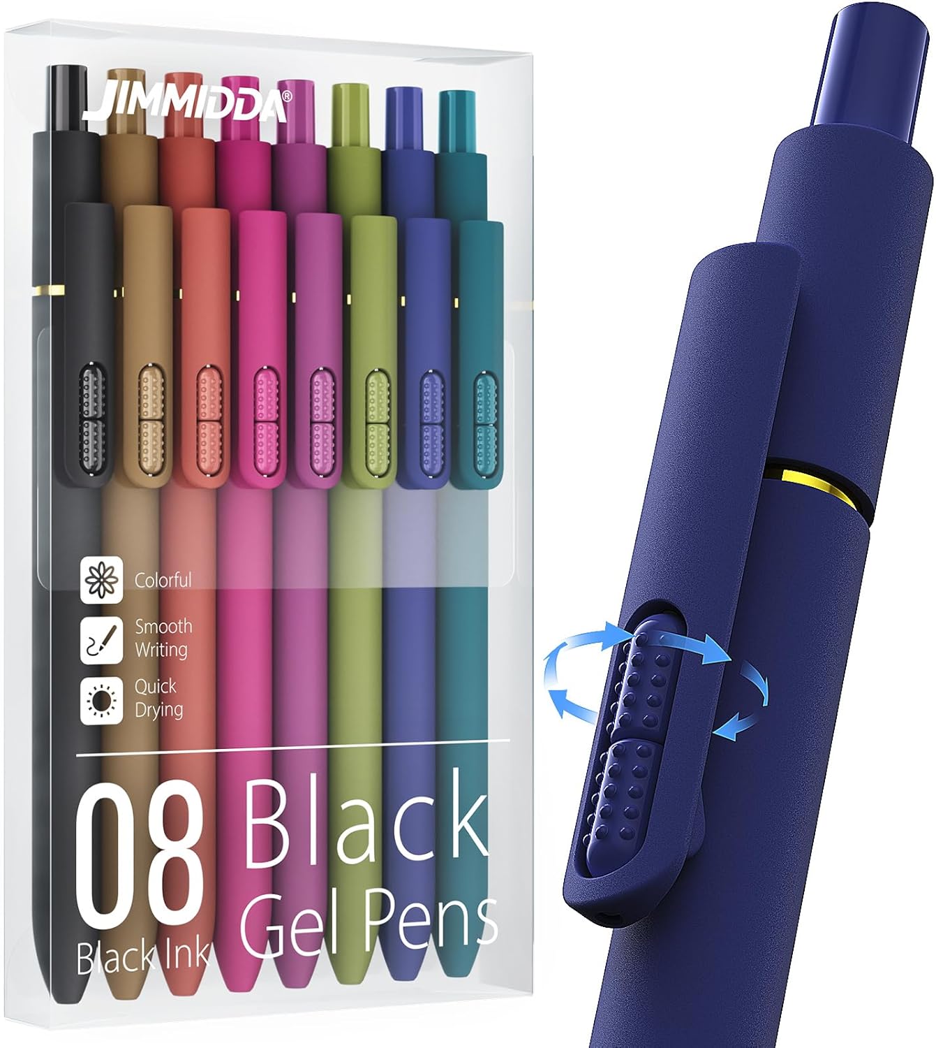 8 Pack Gel Pens, Black Ink Quick-Drying No Smudge with Fidget