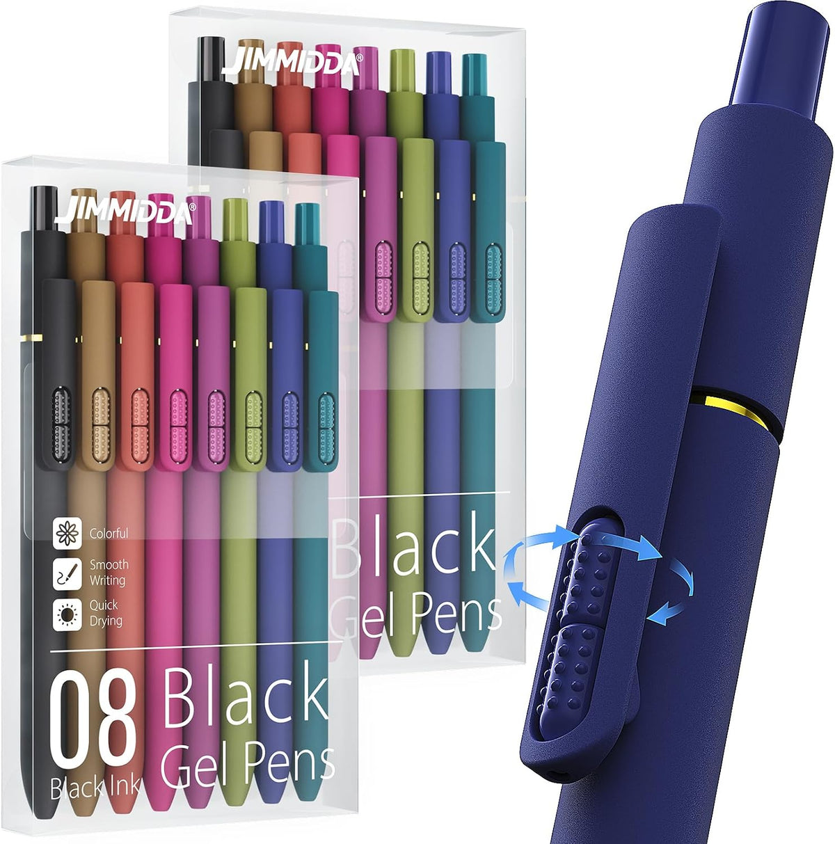 8 Pack Gel Pens, Black Ink Quick-Drying No Smudge with Fidget