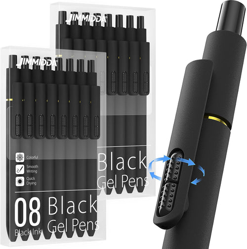 8 Pack Gel Pens, Black Ink Quick-Drying No Smudge with Fidget