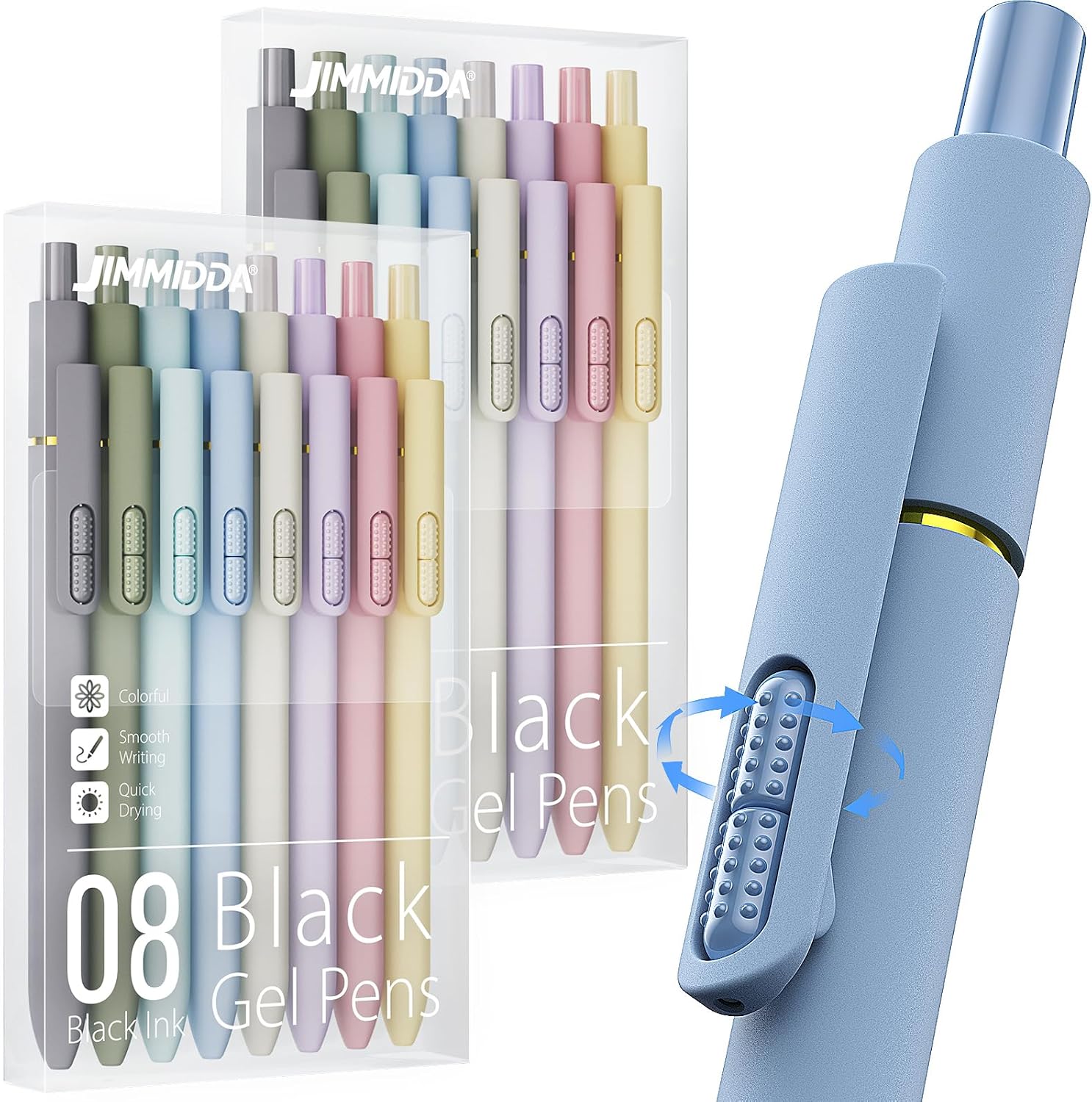 8 Pack Gel Pens, Black Ink Quick-Drying No Smudge with Fidget