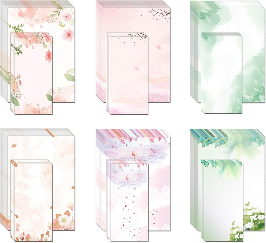 30 Stationery Writing Paper with 18 Self Adhesive Envelopes, Stationary Set for Writing Letters, Cute Stick Stationary Set, 6 Unique Designs, Double Sided Printing (48)
