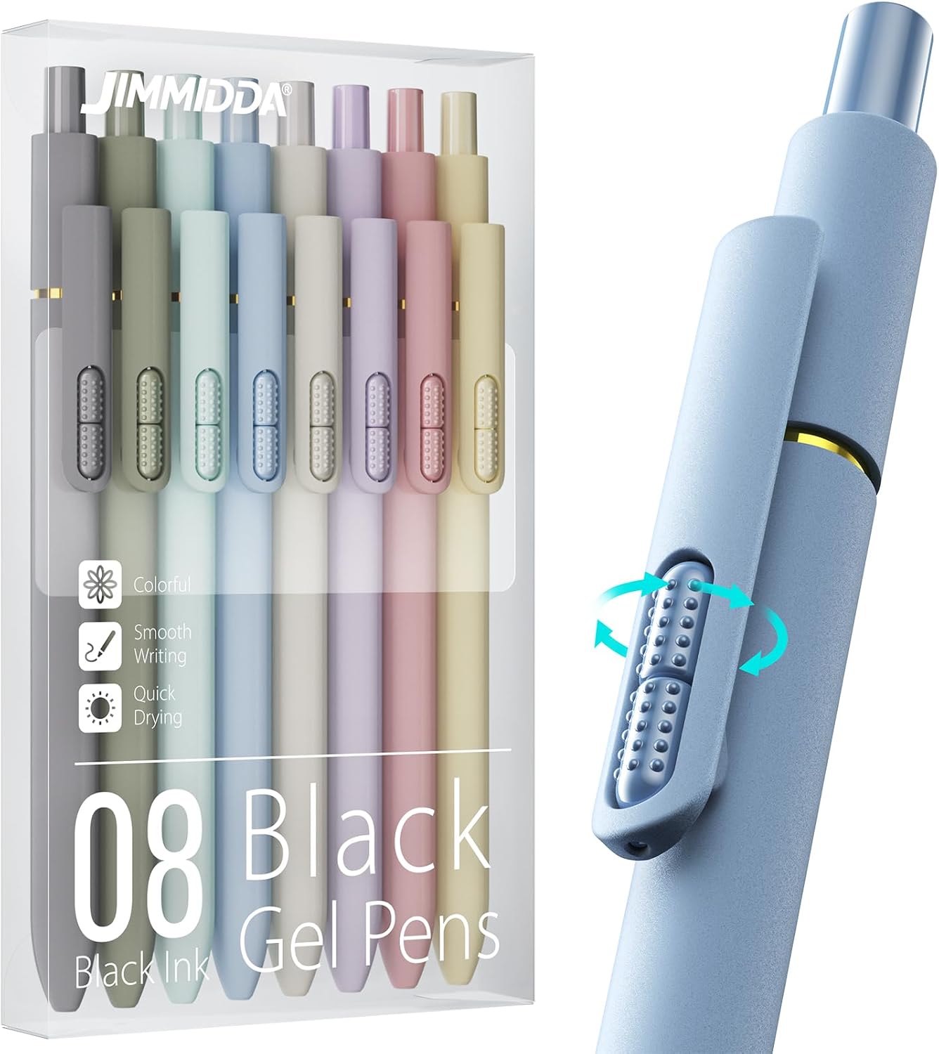 8 Pack Gel Pens, Black Ink Quick-Drying No Smudge with Fidget