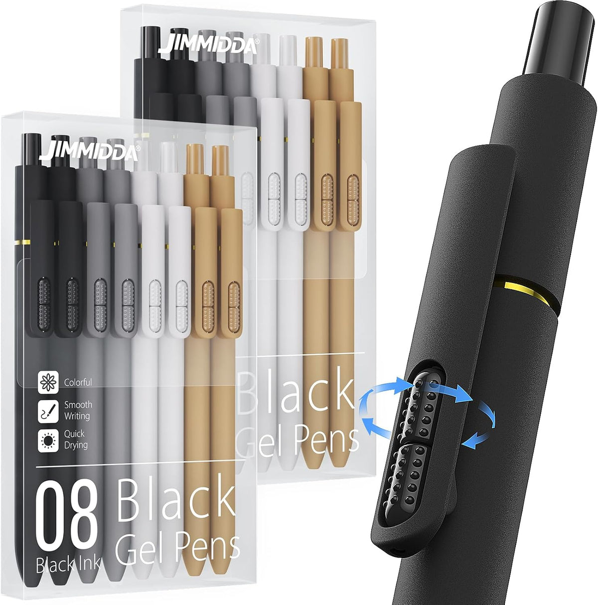 8 Pack Gel Pens, Black Ink Quick-Drying No Smudge with Fidget