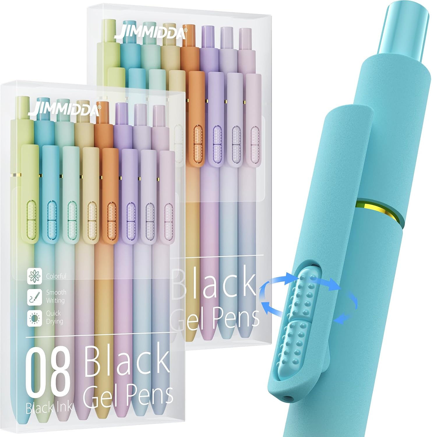 8 Pack Gel Pens, Black Ink Quick-Drying No Smudge with Fidget