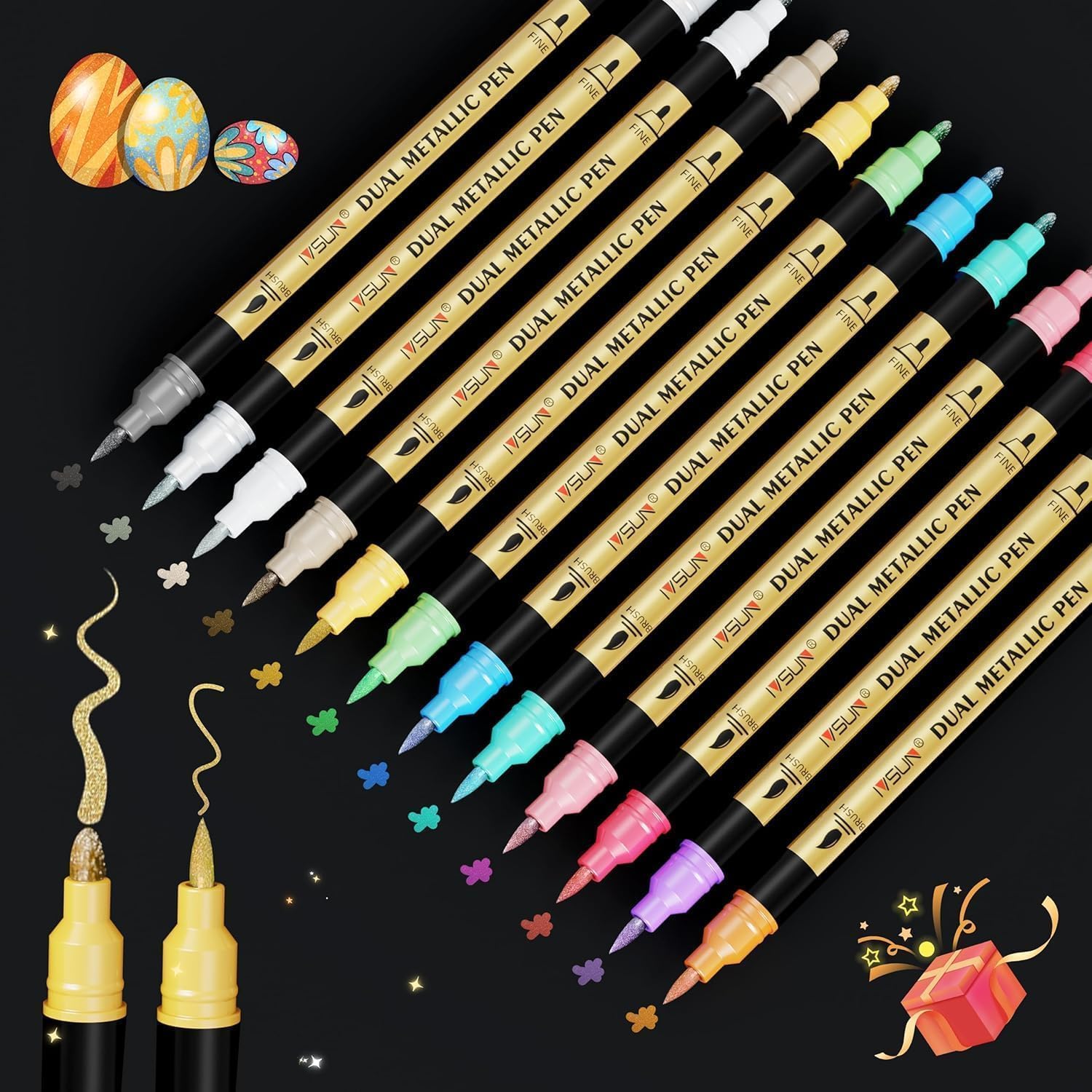 30 Colors Dual Tip Metallic Acrylic Paint Marker pens with Brush & Fine