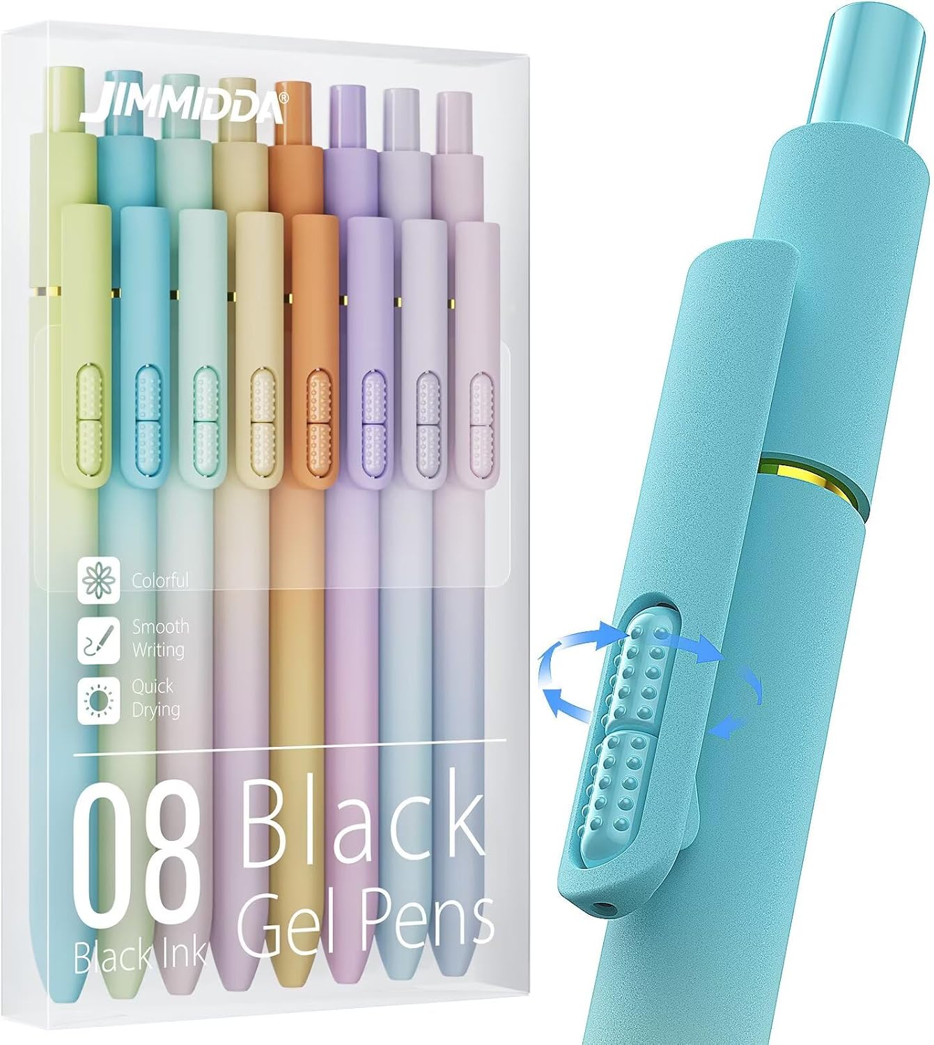 8 Pack Gel Pens, Black Ink Quick-Drying No Smudge with Fidget