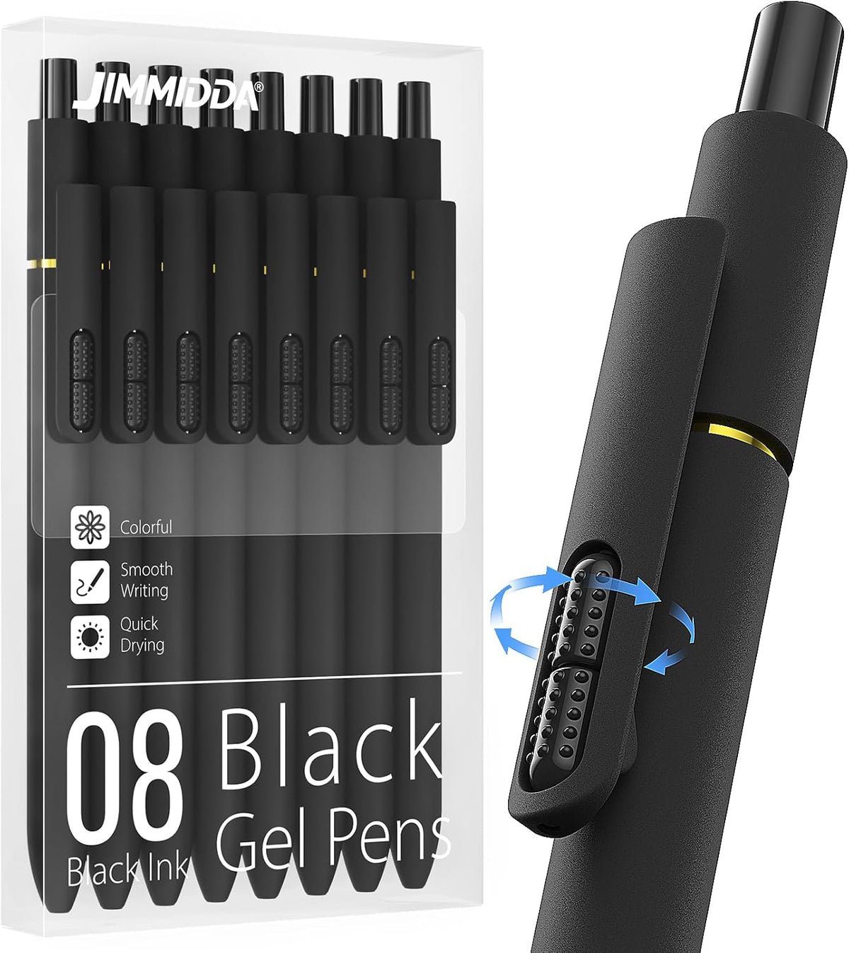 8 Pack Gel Pens, Black Ink Quick-Drying No Smudge with Fidget