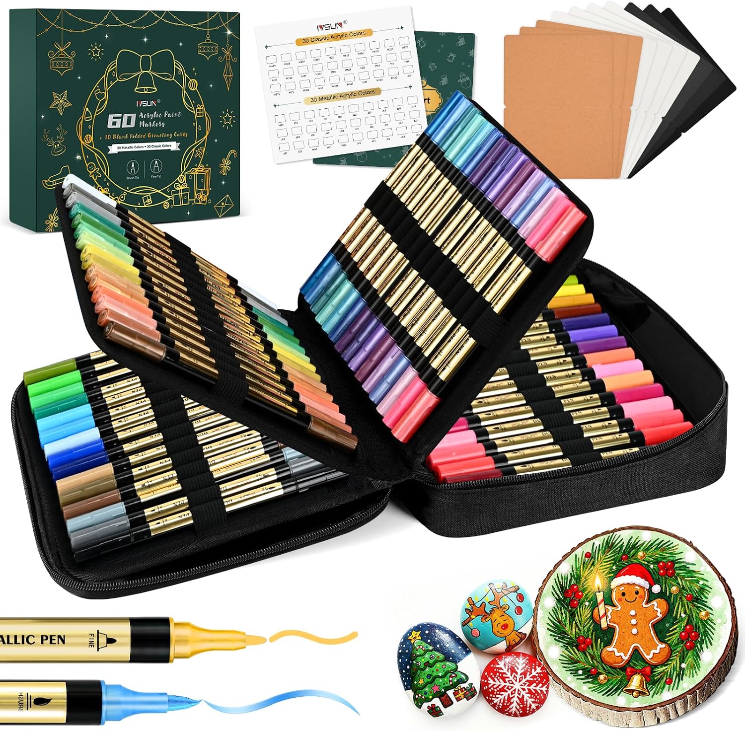 30 Colors Dual Tip Metallic Acrylic Paint Marker pens with Brush & Fine