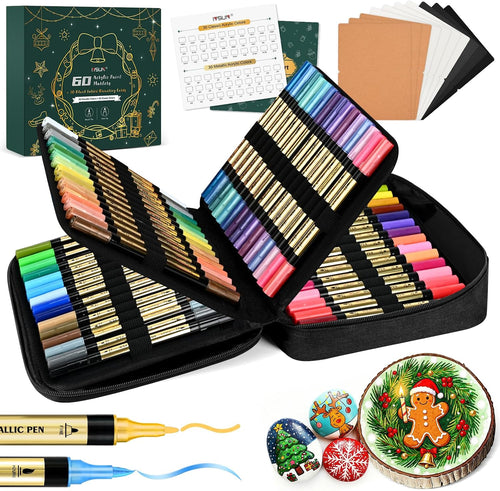 30 Colors Dual Tip Metallic Acrylic Paint Marker pens with Brush & Fine