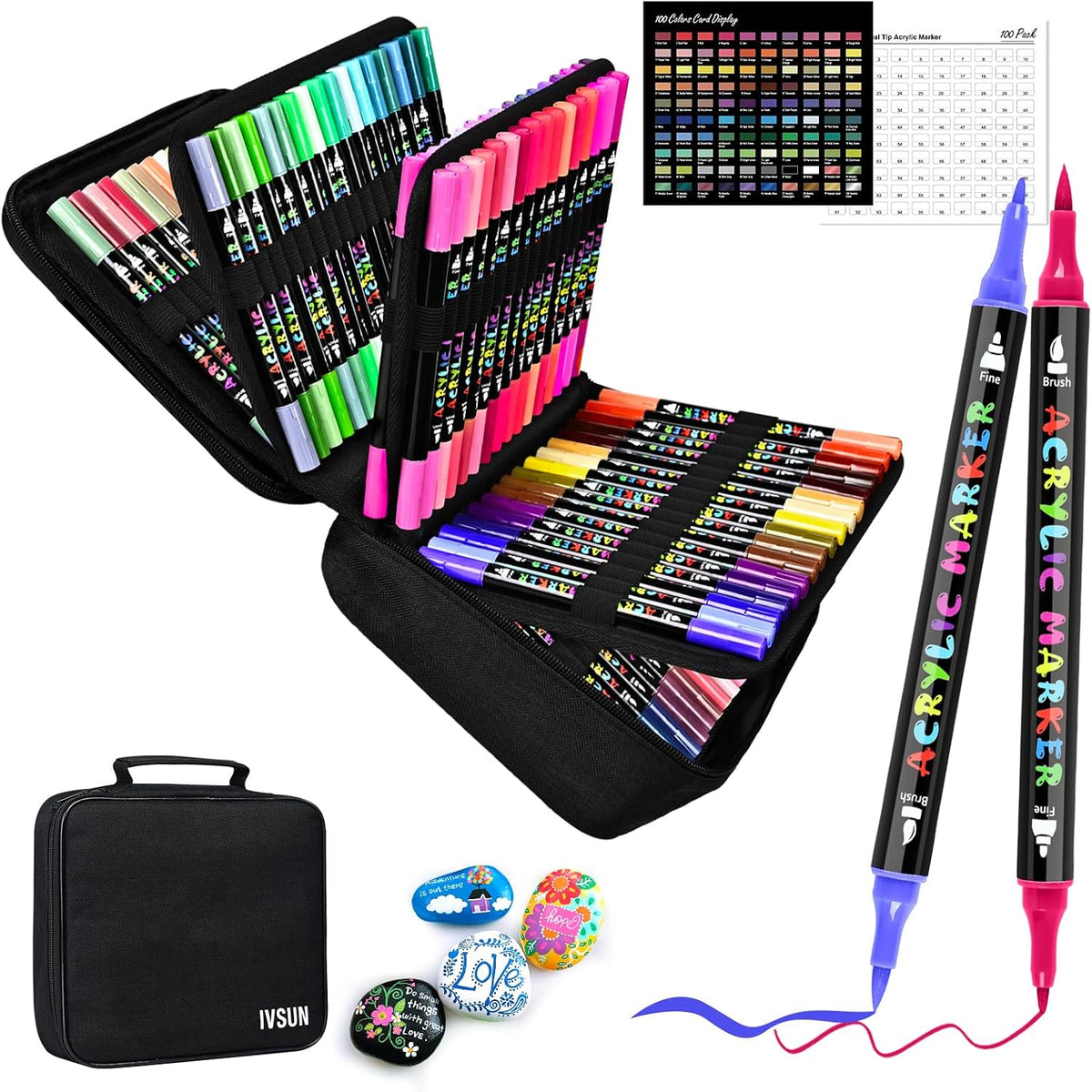30 Colors Dual Tip Metallic Acrylic Paint Marker pens with Brush & Fine