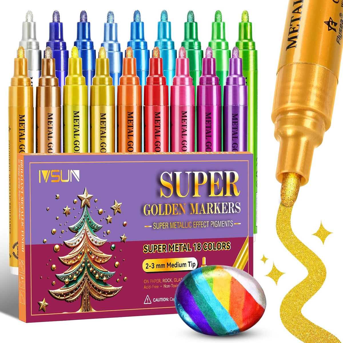 30 Colors Dual Tip Metallic Acrylic Paint Marker pens with Brush & Fine