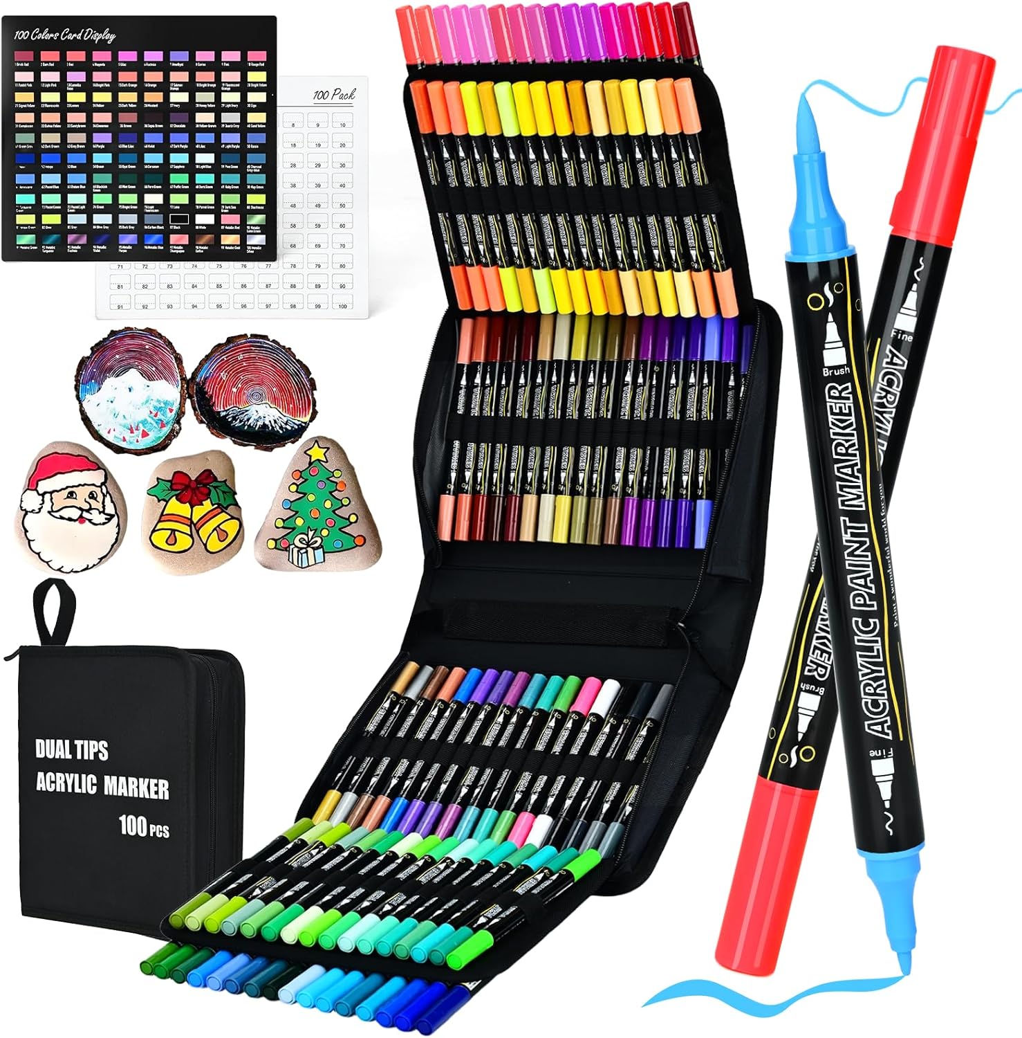 30 Colors Dual Tip Metallic Acrylic Paint Marker pens with Brush & Fine