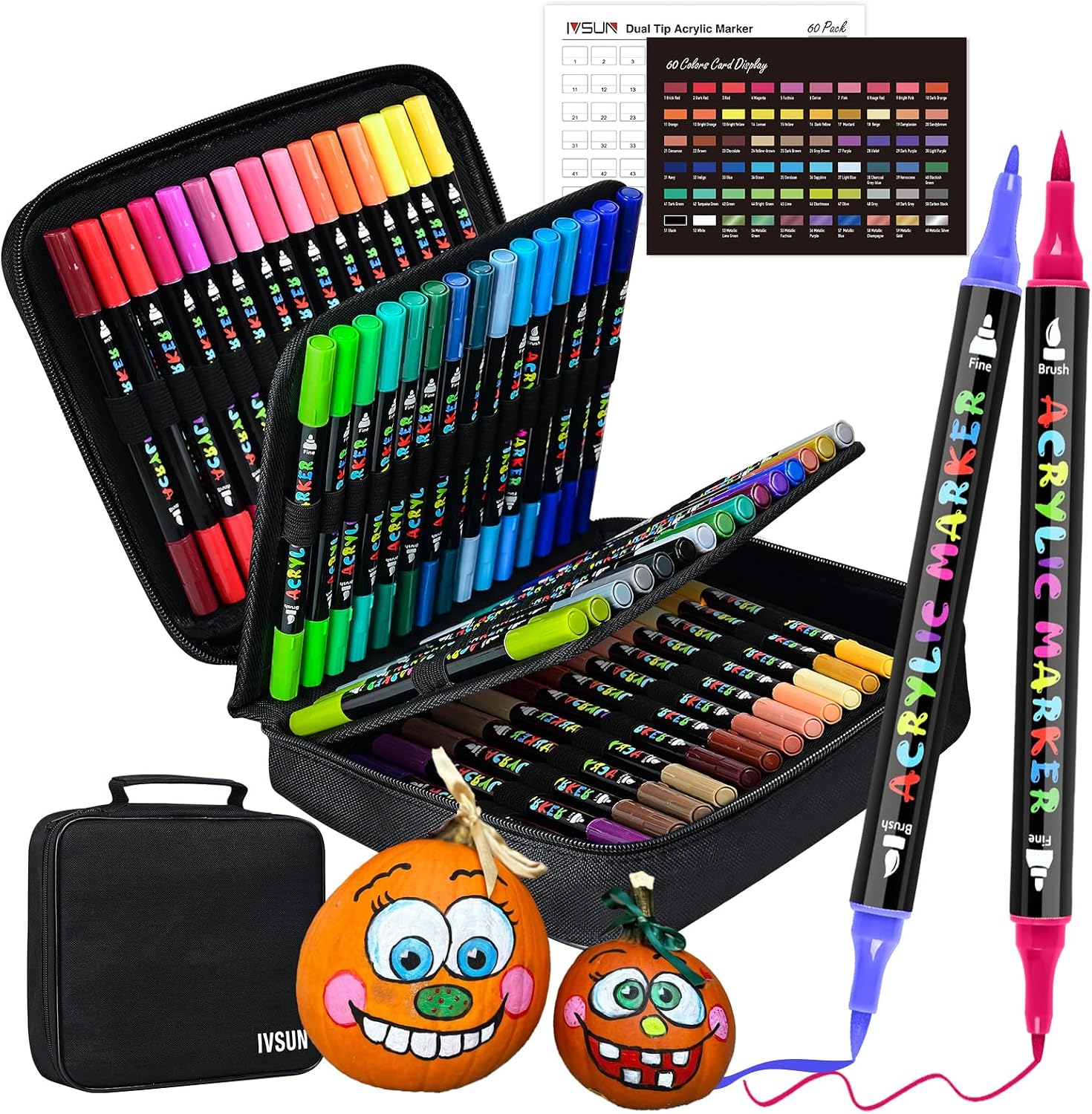 30 Colors Dual Tip Metallic Acrylic Paint Marker pens with Brush & Fine